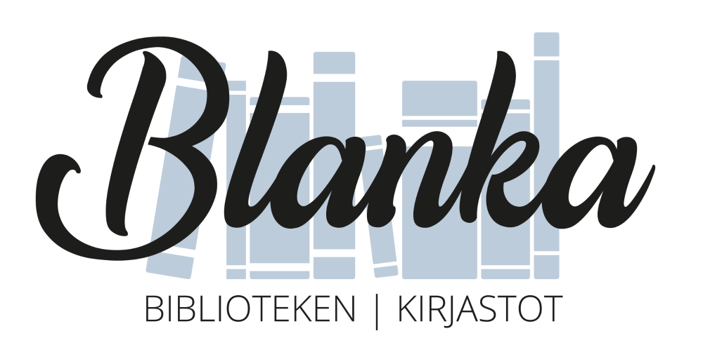 Blankakirjastojen logo: Blanka-teksti kirjarivin edessä.