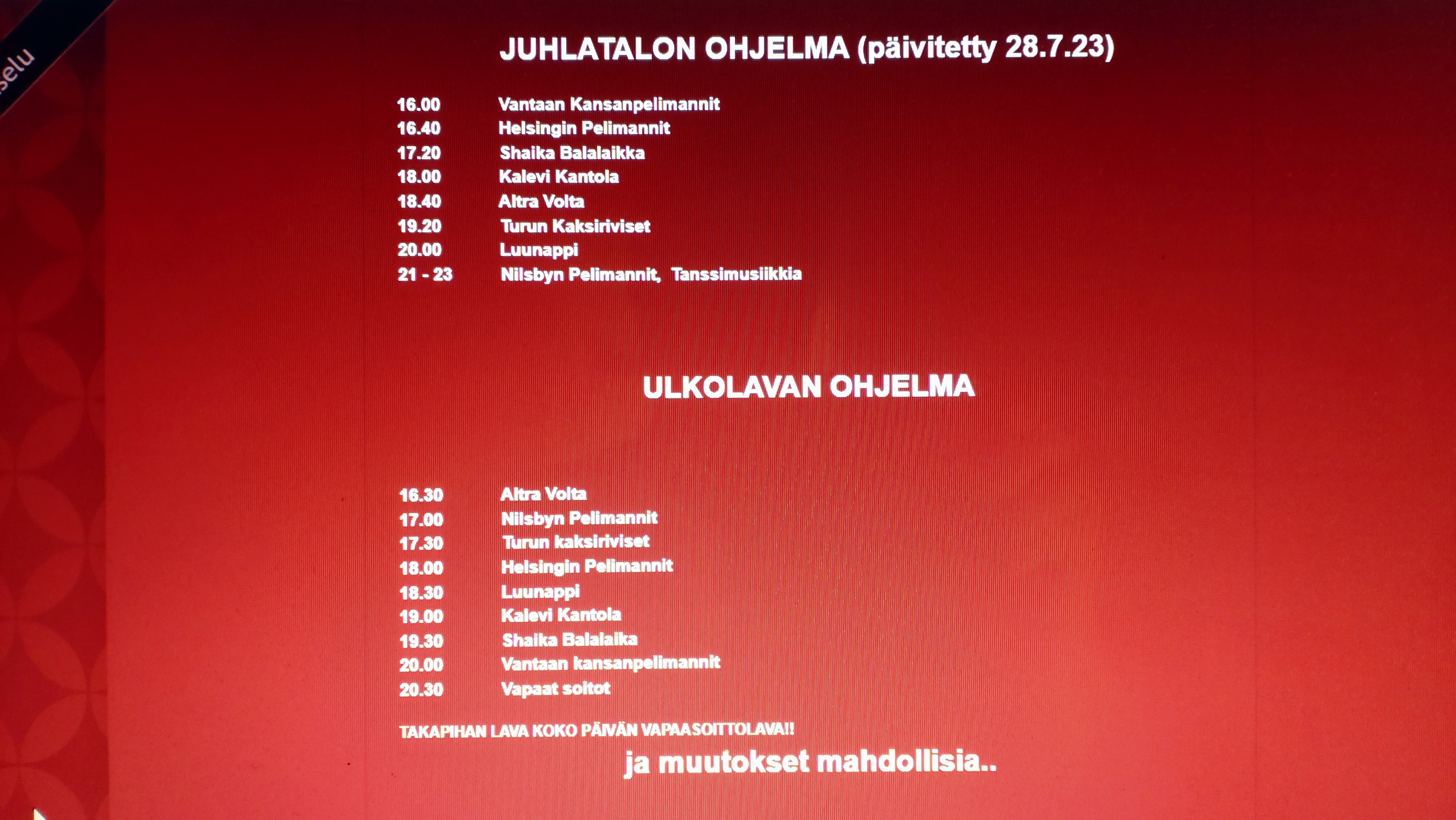ohjelma lauantaina
